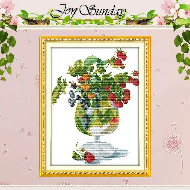 Strawberry and Wine Glass Counted Cross Stitch 11CT 14CT Cross Stitch Set Wholesale Cross-stitch Kit Embroidery Needlework