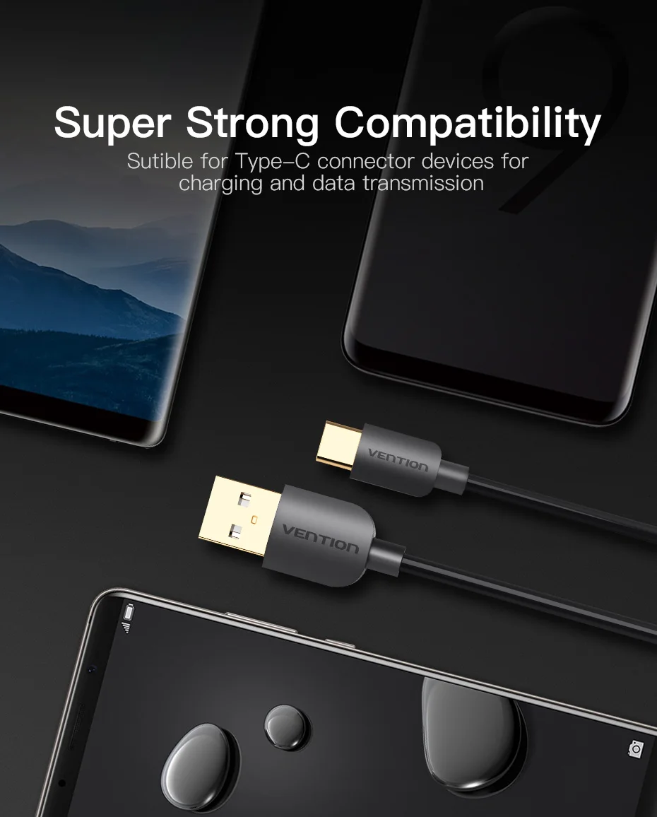 Кабель Vention usb type-C для samsung S9 S8 type-C кабель передачи данных для быстрой зарядки для Xiaomi Mi6 Oneplus 6 nintendo Switch USB кабель 2 м