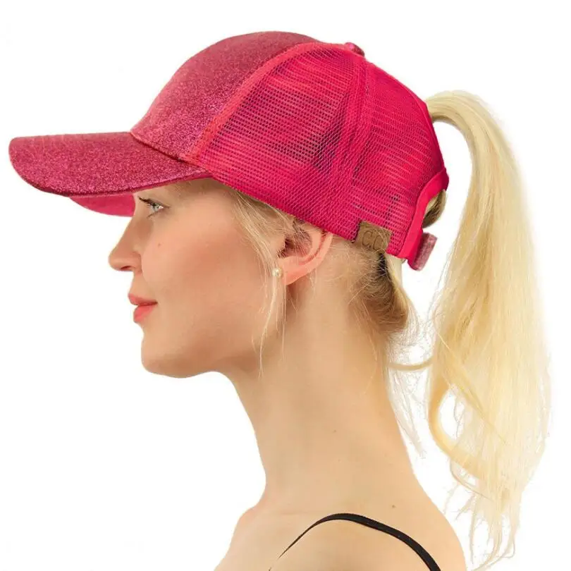 Блеск хвостик Бейсбол Кепки Для женщин хип-хоп Кости Snapback летние сетчатые Шапки