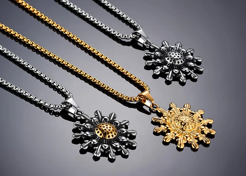 ARMNVNV Big Sunflower Charm Necklaces Silver Gold Color 316L Stainless Steel Pendant &amp Chain Men Jewelry | Украшения и