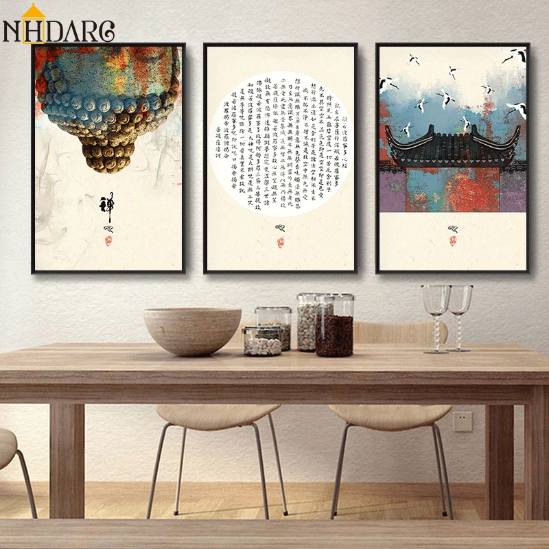

New Chinese Style Buddha's head Zen Scenery Calligraphy Canvas Print Painting Poster Art Wall Picture for Living Room Home Decor