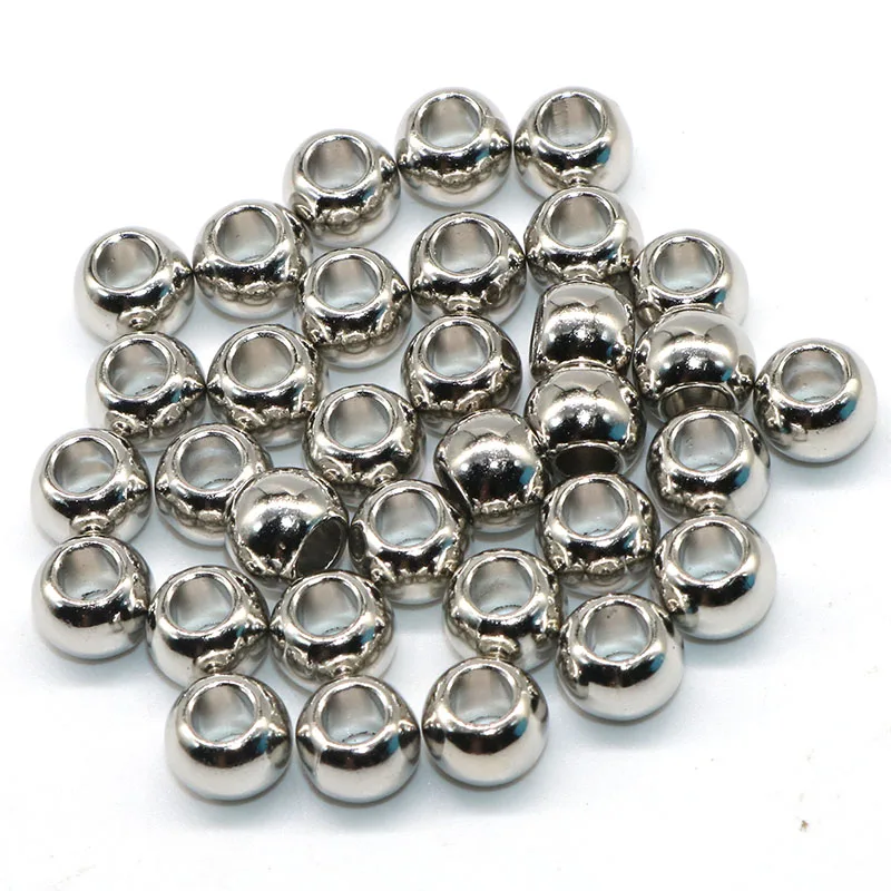 Silver Smooth Round CCB Spacer Loose Beads Gold Rose Plated Big Large Hole Beads For DIY Jewelry Making Diy Accessories 8mm 200pcs/lot - Цвет: Silver
