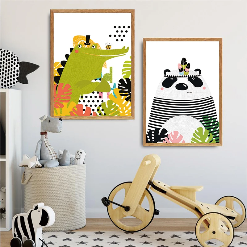 Абстрактный мультфильм панда лиса каваи холст картина Печать постер Детская