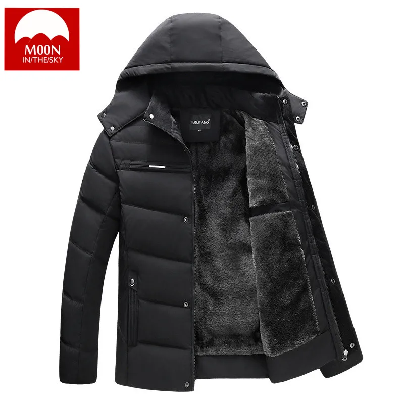 Moon Для мужчин зимние Повседневное новый толстый стеганая куртка с капюшоном