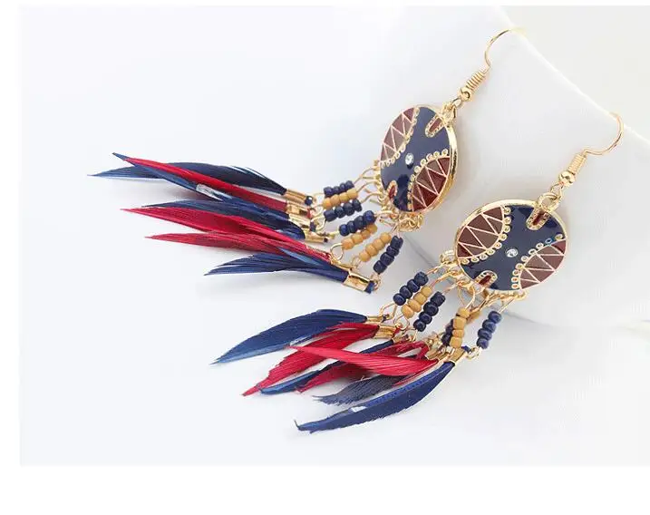 Женские серьги подвески с перьями Find Me винтажные длинные в стиле бохо кисточками
