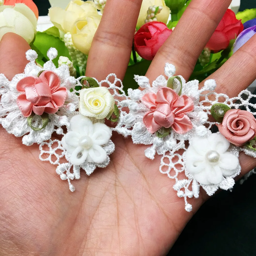 20x красочные 3D цветы жемчужные бусины кружевная отделка искусственная