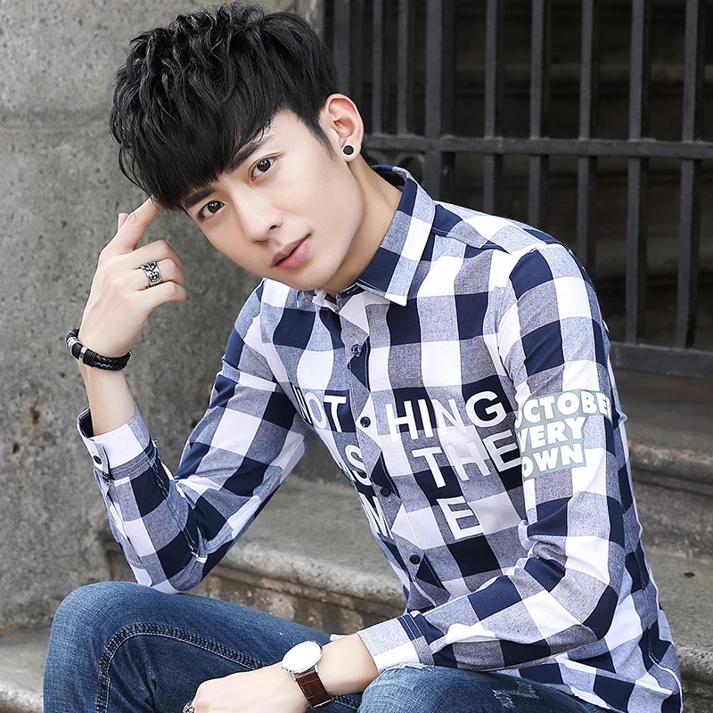 Мужская рубашка с длинным рукавом черная красная синяя и белая из хлопка Новинка