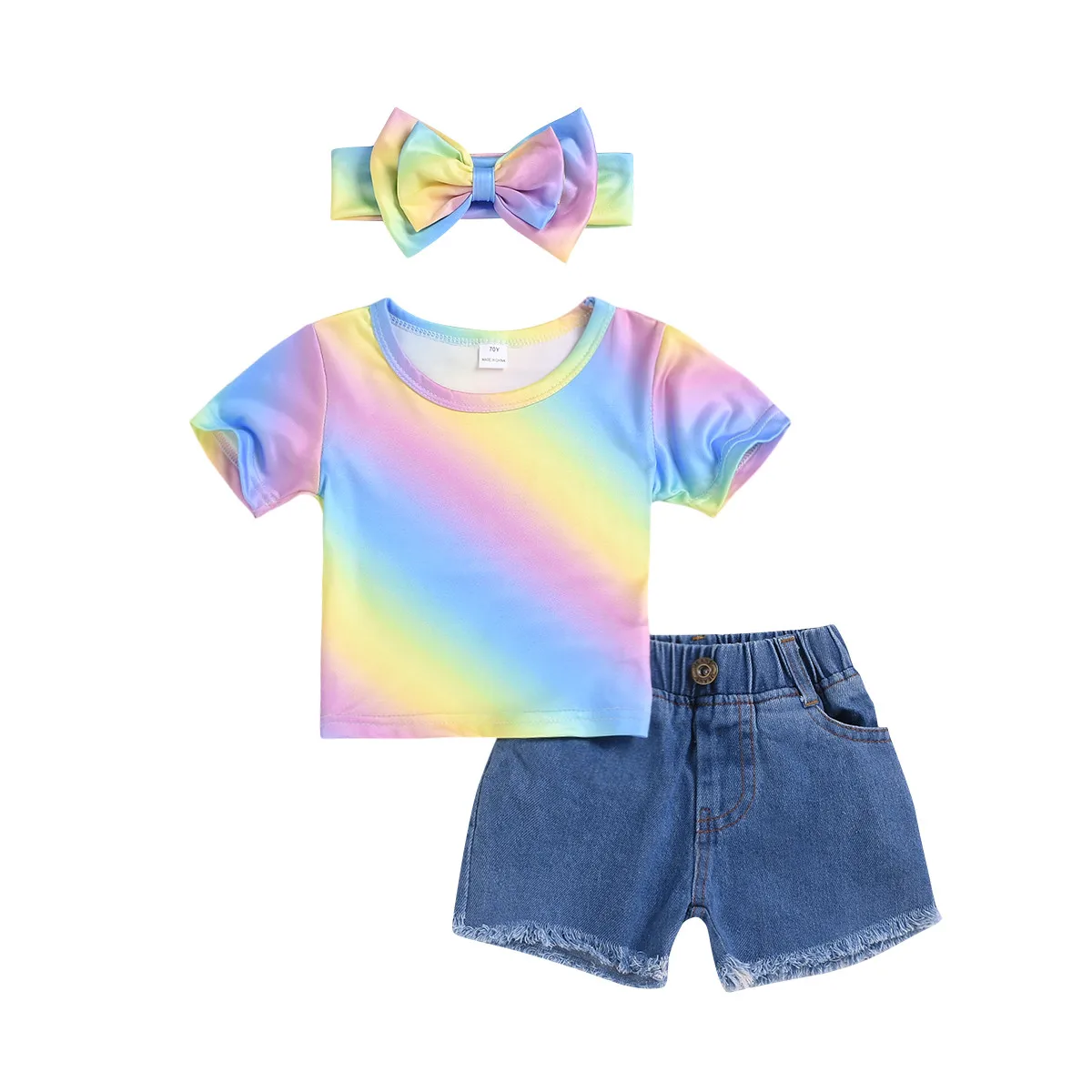 Multicolor Одежда для детей; малышей; девочек комплект одежды для малышей с принтом радуги футболка шорты короткие лентой Летняя Одежда для девочек богемный комплект, Roupa Infanil наборы для ухода за кожей - Цвет: Multicolor