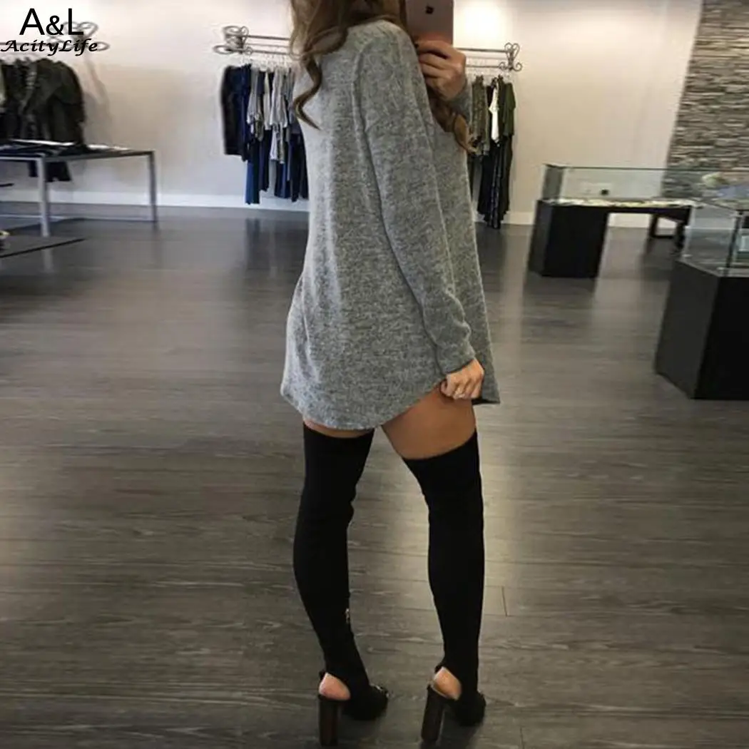Однотонная повседневная обувь с длинным рукавом Для женщин V Neck Lace up Свободные