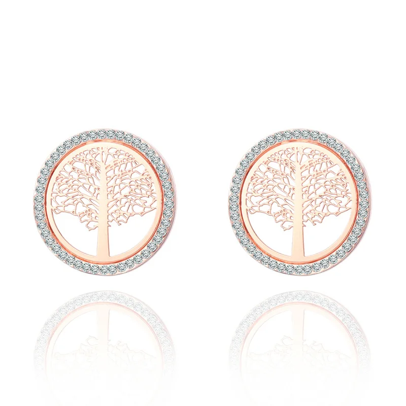 rose gold Модное дерево жизни, серьги для женщин, круглые полые серьги с кристаллами, ювелирное изделие, подарок, Букле д 'Орель, женские серьги, Мода - Окраска металла: rose gold