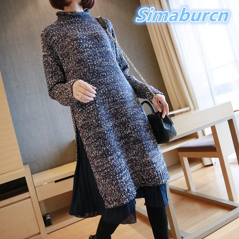 

Europe Station Women Autumn Pullover Winter Sweater Knitted Long Dress Casual Robe Femme Solid Color Loose Dresses Vestidos