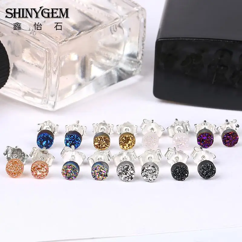 Милые изысканные круглые серьги гвоздики ShinyGem 4*4 мм с натуральным кристаллом