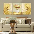 Картина из 3 панелей на холсте, золотой плакат с павлином, скандинавские животные, настенная печать, настенные картины для украшения гостиной