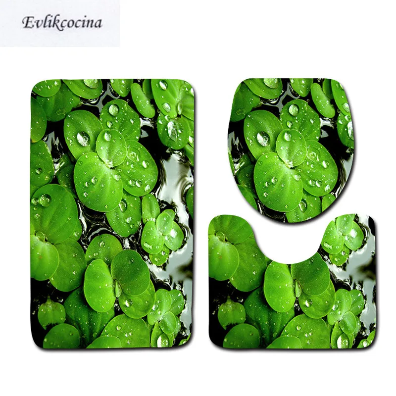 Бесплатная доставка 3 шт. зеленые листья Баньо Ванная комната Туалет U Тип коврики