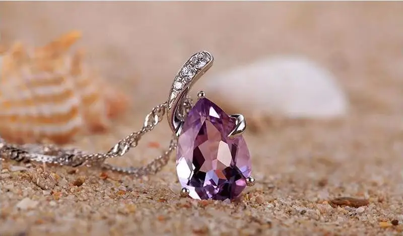 

LUKENI Charm Girls Crystal Purple Pendant Necklace Jewelry Women Fashion 925 Sterling Silver Necklace For Female Accessories Hot