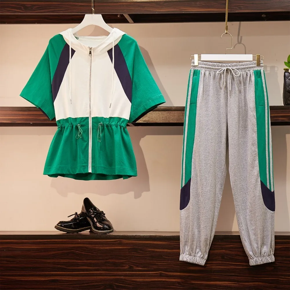 Большие размеры лето 2019 повседневный топ из двух предметов свободные широкие