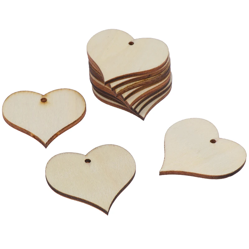 Деревянная нашивка в форме сердца для вечерние крапбукинга 50 шт. 40 мм | Дом и сад