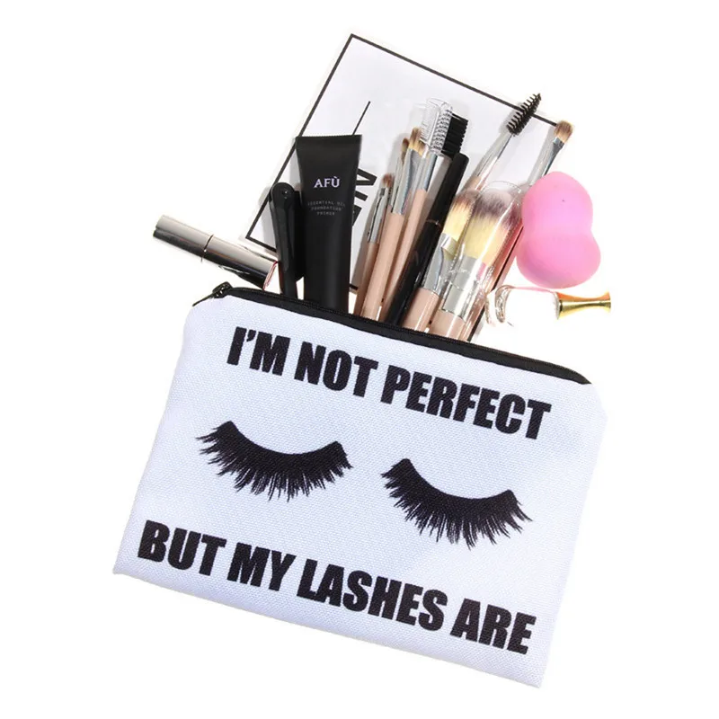 Женская сумка для хранения кистей макияжа с буквенным принтом косметичка