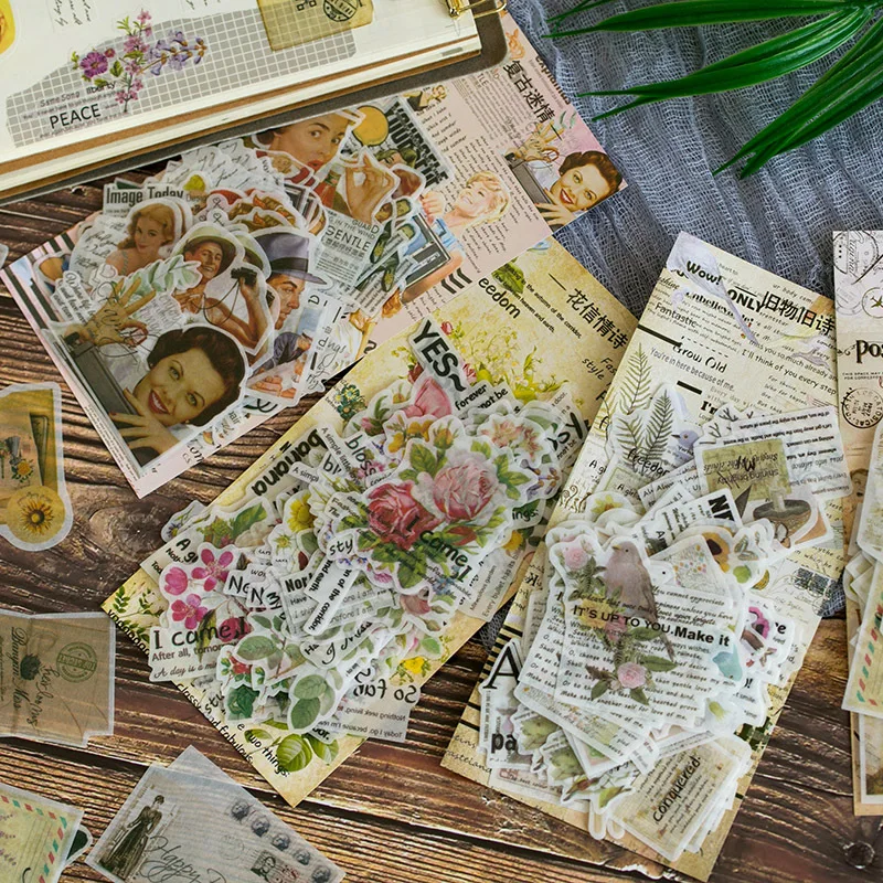 60 шт./упак. винтажные постеры цветы Diy стикеры s Декоративные Скрапбукинг дневник