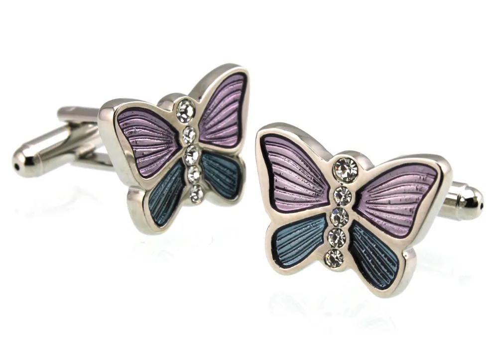 Мужские Запонки бабочки Sunnylink серебристые синие фиолетовые запонки с