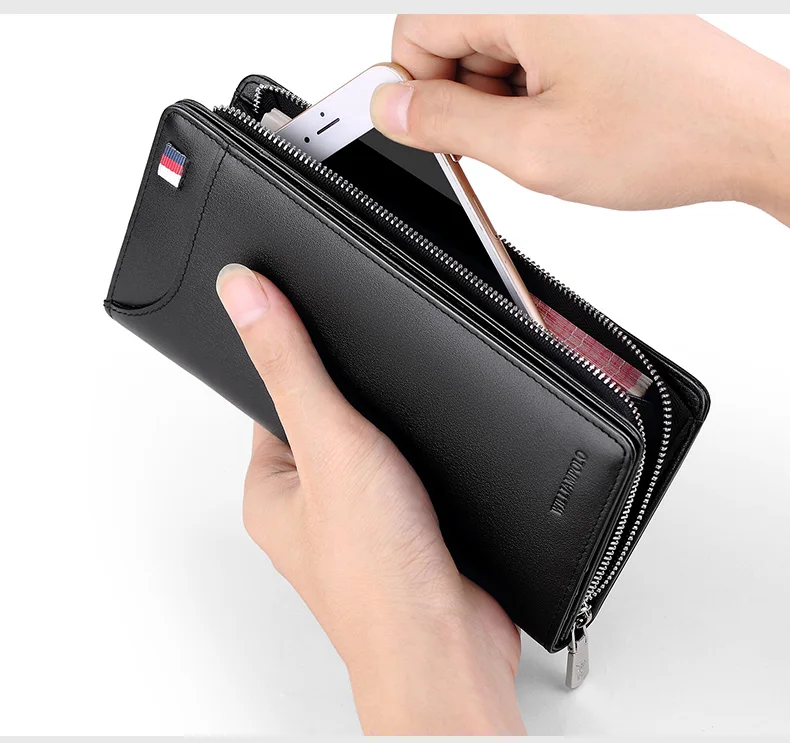 WILLIAMPOLO Genuine Leather Male Wallet Cartera Hombre With 23 Card Holder Zipper Closure Men's Wallet PL301