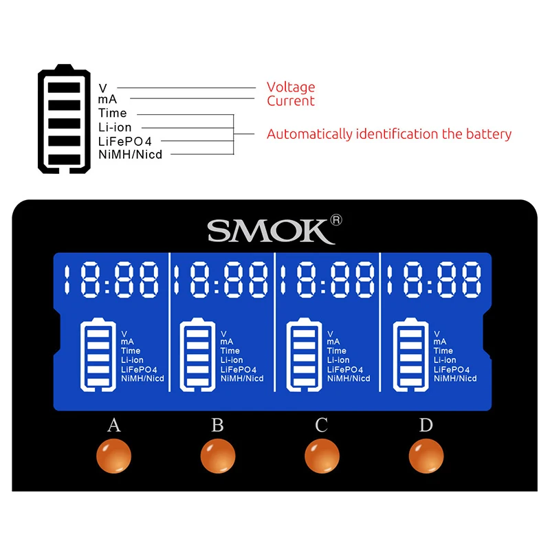 Оригинальный SMOK 18650 батарея зарядное устройство умный заряд ЖК дисплей