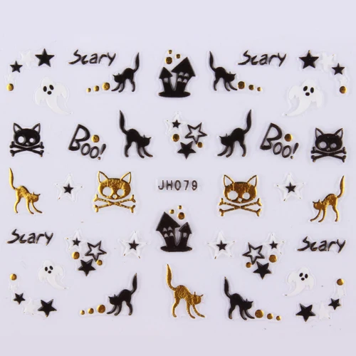 24 шт золото горный хрусталь Дизайн ногтей Хэллоуин самоклеящиеся Стикеры черный
