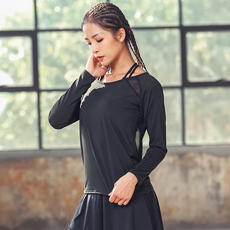 FE422 Сексуальная футболка для йоги Женская свободная топ фитнеса Спортивная с