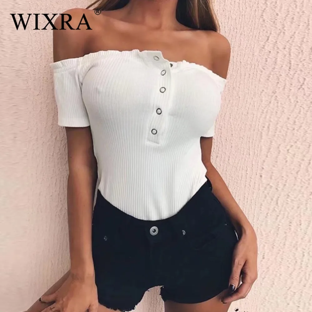 WIXRA базовый боди с открытыми плечами рюшами Летний комбинезон для фитнеса