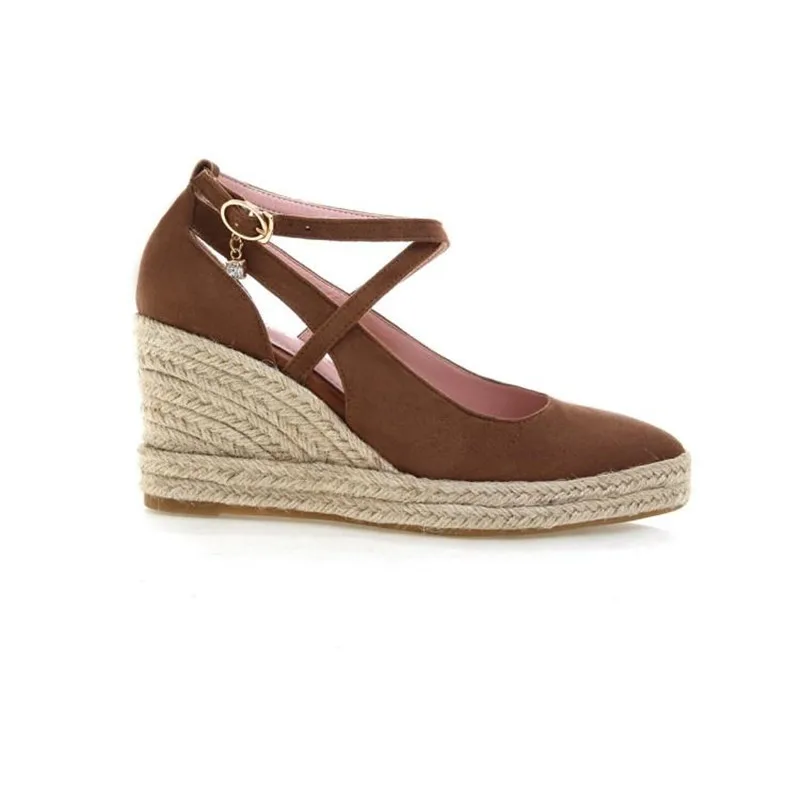 Новые модные эспадрильи на танкетке с ремешком и пряжкой женская обувь туфли