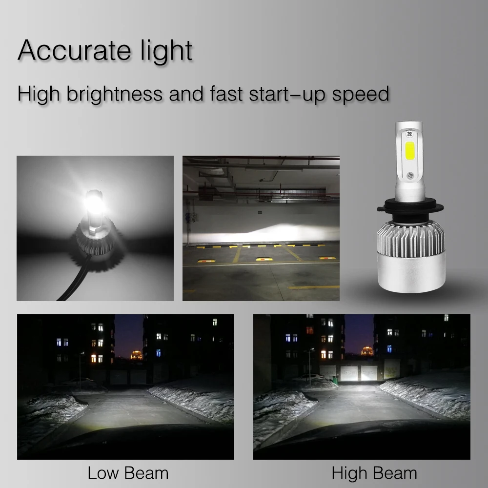 2 шт. Автомобильные светодиодные фары H4 Led H7 H11 H27 H1 H3 9005 HB3 9006 HB4 COB 12V 72W 8000LM 6500K