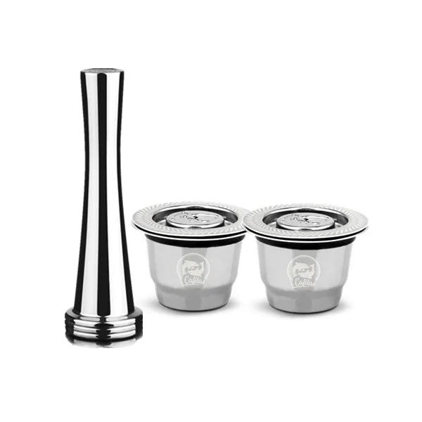 Эспрессо капсулы новая версия Recargables кофе фильтр из нержавеющей стали Nespresso многоразовые капсулы многоразовые для эссенца мини - Цвет: 2 capsule 1tamper
