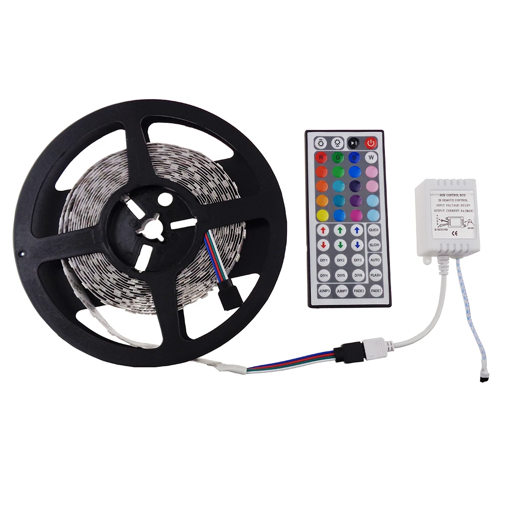 Лента Светодиодная гибкая двухрядная SMD RGB с 44 кнопками 12 в пост. Тока 5 м/лот |