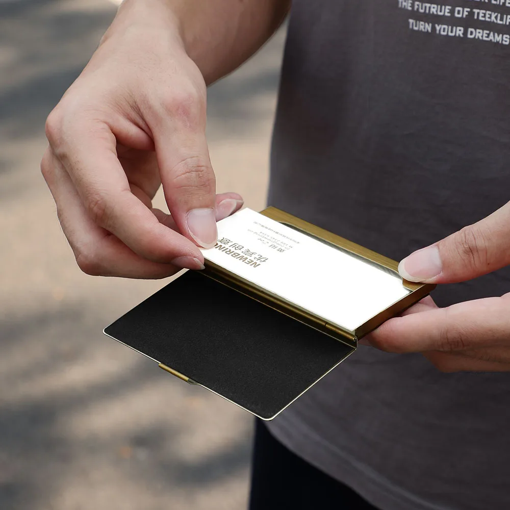 NewBring Мини Деревянный металлический чехол для визиток тонкий банк кредитный ID