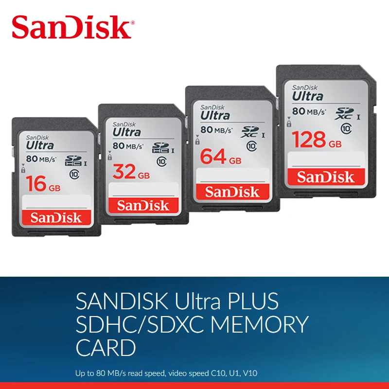 Двойной Флеш накопитель SanDisk высокоскоростной SD карты Class10 32 Гб 64 128 ГБ 80 МБ/с.