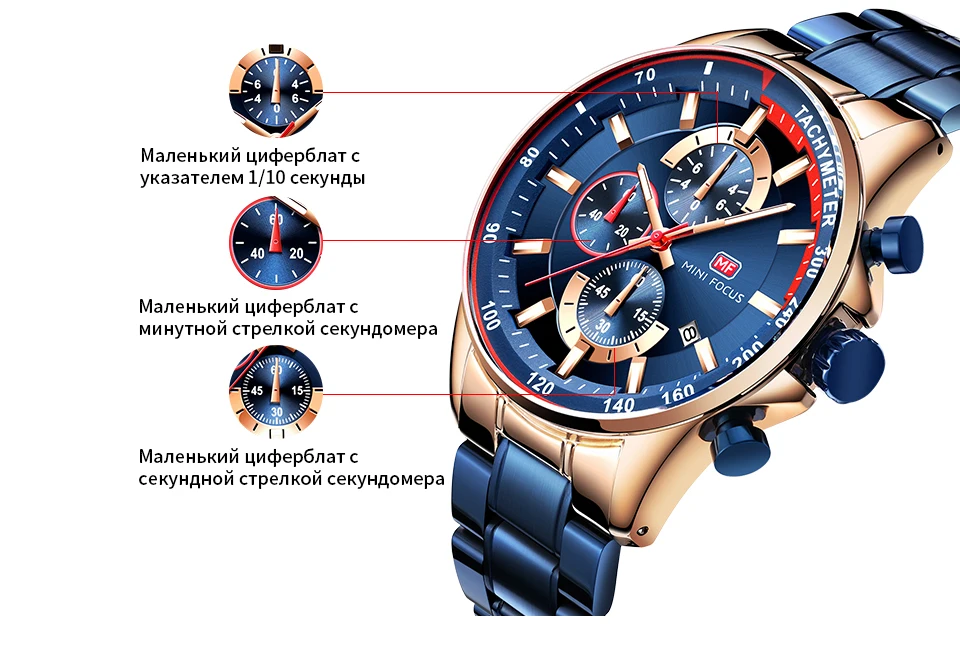 Классические кварцевые мужские часы с мини-фокусом, лучший бренд класса люкс, 3 суб-циферблата, 6 стрелок, отображение даты, модные спортивные наручные часы с хронографом