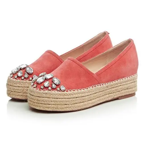 

2016 Solid Flat Fashion Genuine Leather Creepers Women Shoe Slip On Loafers Platform Rhinestones Espadrilles Women Creepers