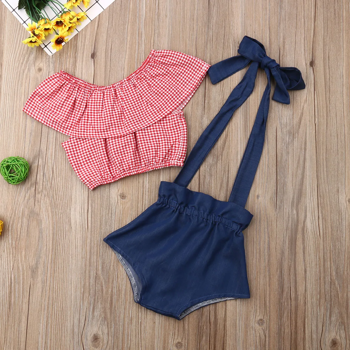 Новинка 2019 клетчатые Летние повседневные топы с оборками для маленьких девочек