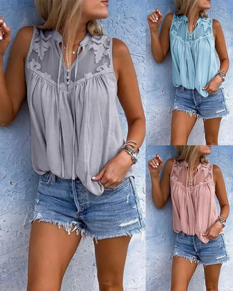 Женские летние топы кружевная повседневная майка без рукавов футболки|Футболки|