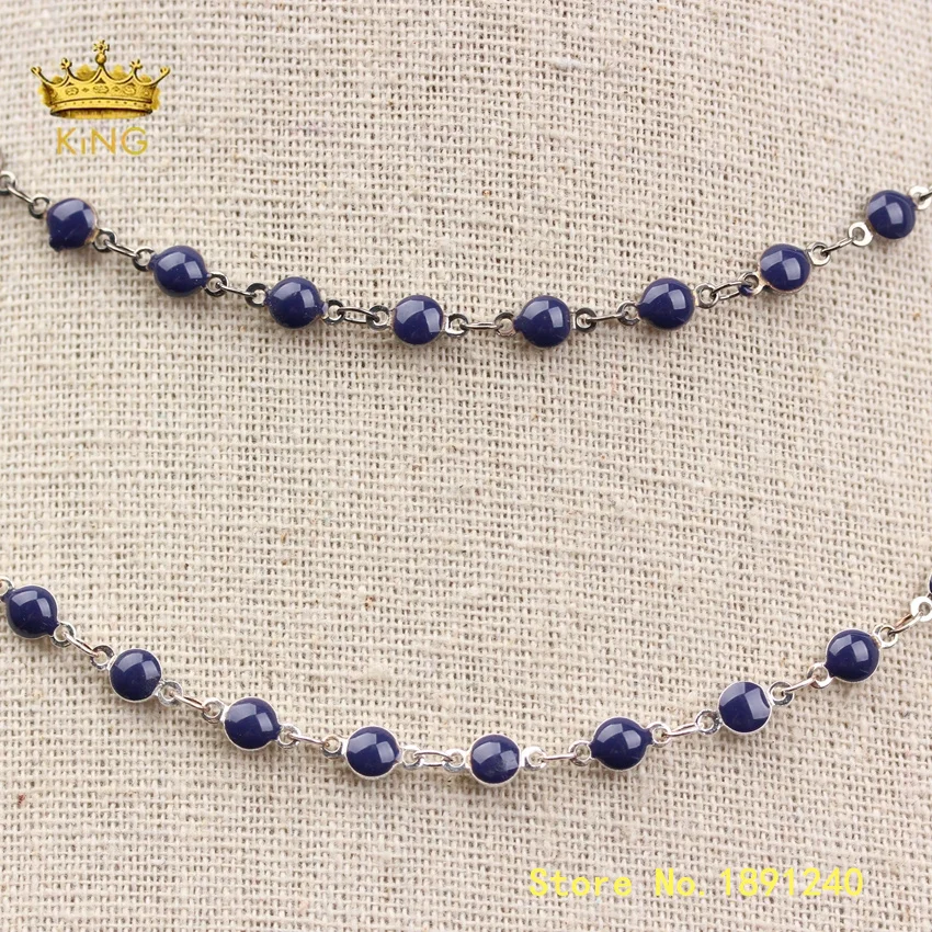 

5meter Wholesale Enamel Beaded Chain for Jewelry,Dark Blue Enamel Chains Crafts Choker,Wire Wrapped Lampwork Glass Chain ZJ372