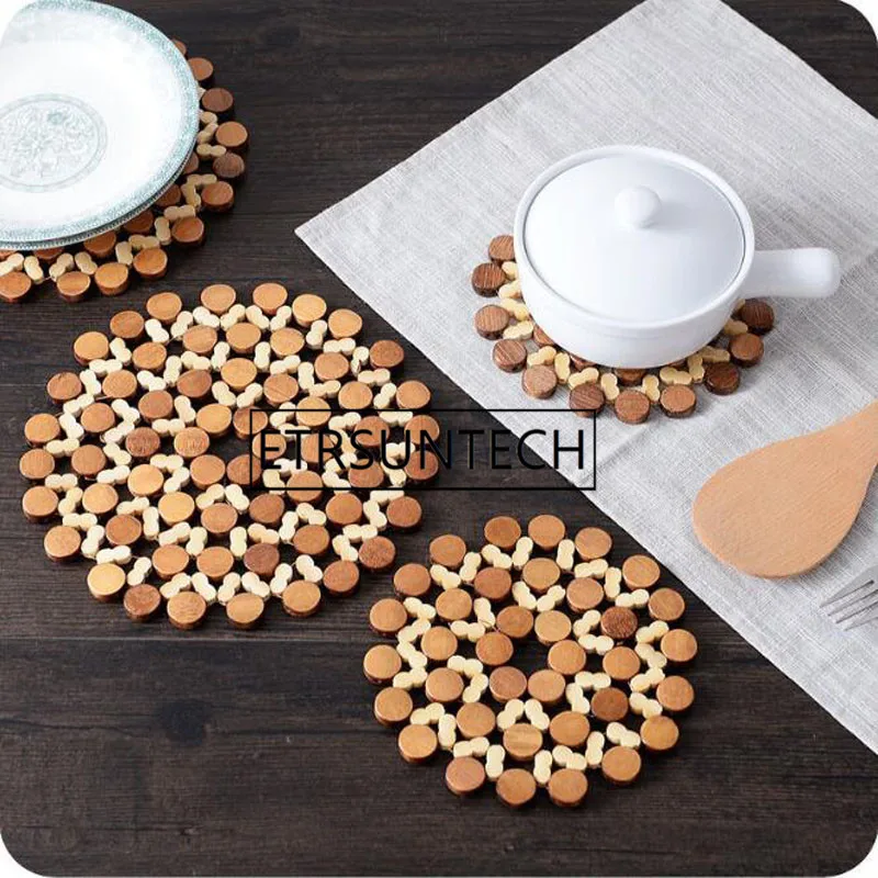 15/21cm Desk Table Mats Round Bamboo Placemat Insulation Pads Against Hot Coasters Hollow Pot Cup Mat 100pcs | Дом и сад