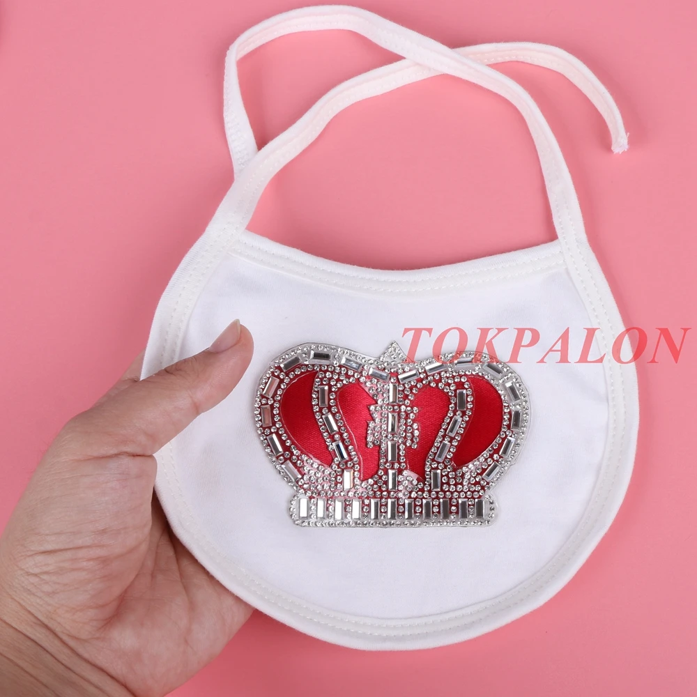 baby bibs burp cloths with rhinestone crown white color 100% cotton babador saliva towel | Детская одежда и обувь
