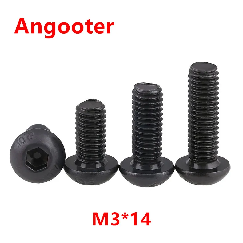 

100pcs ISO7380 M3*14 Black Steel 10.9 grade Round Head Screws M3x14 Hex Socket Button Head Cap Screw Screws Bolts