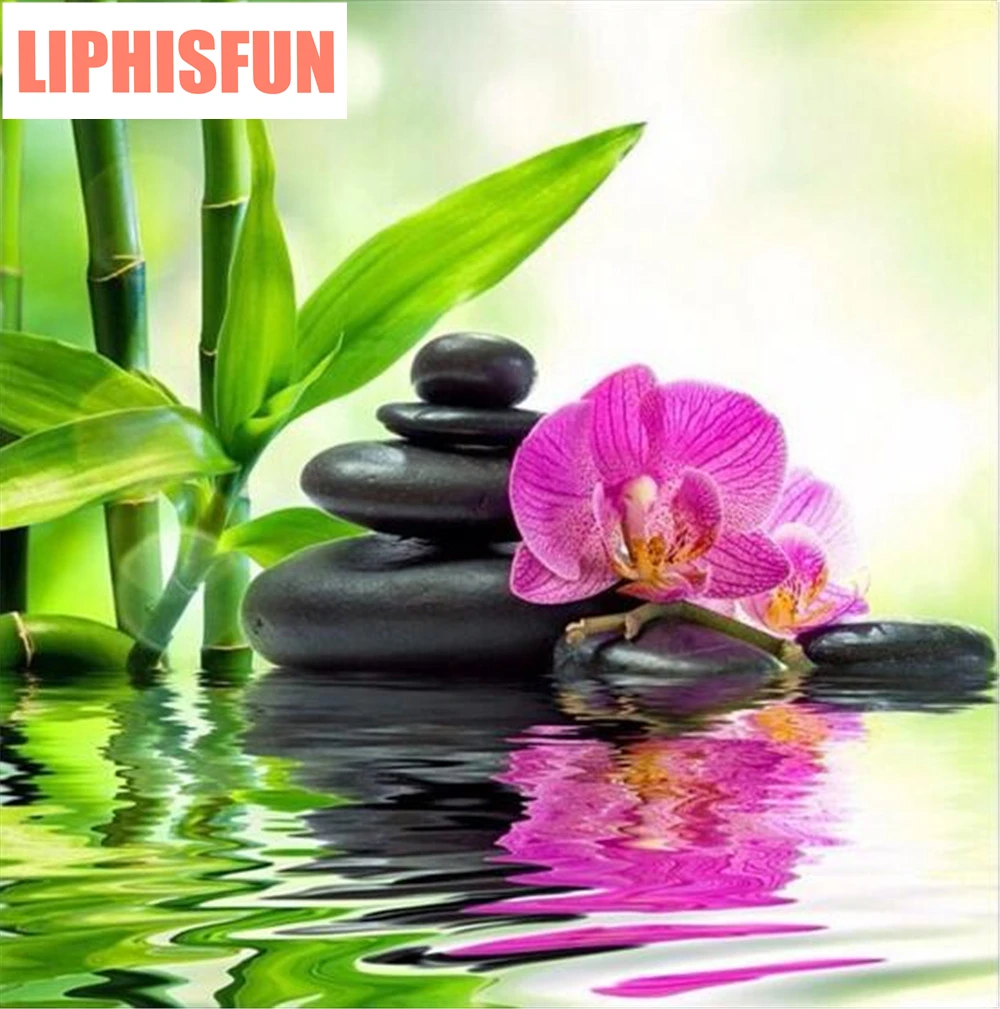 LIPHISFUN 5D diy Алмазная живопись Полный квадратный макет Смола стразы Бамбуки Цветок Орхидея Вышивка Декор дома.