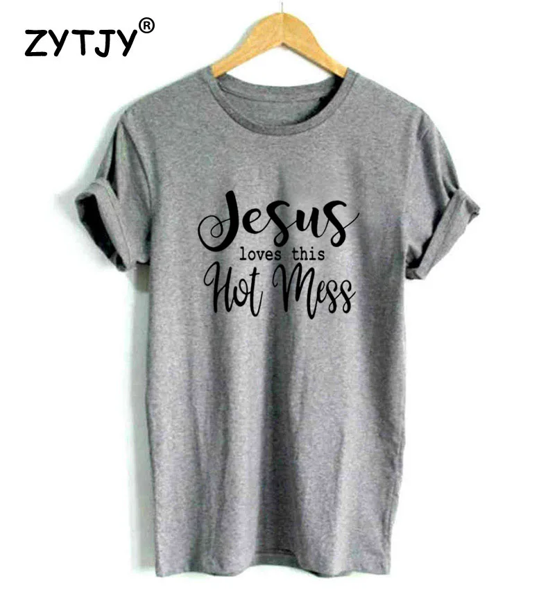 Иисус любит этот ярко беспорядок с буквенным принтом Футболка хлопок