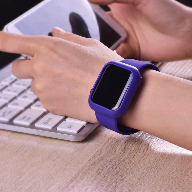 Для iWatch Мягкий силиконовый чехол для часов+ ремешок для часов бампер для Apple Watch 4 3 2 1 38 мм 40 мм 44 мм 42 мм крышка резиновый ремешок для часов