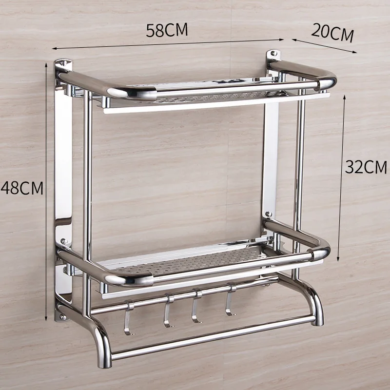 two layer 58cm Ванная комната 304 Корпус из нержавеющей стали Стойка для ванной полотенца двухслойная трехслойная Подвеска для туалета настенная вешалка - Цвет: two layer 58cm