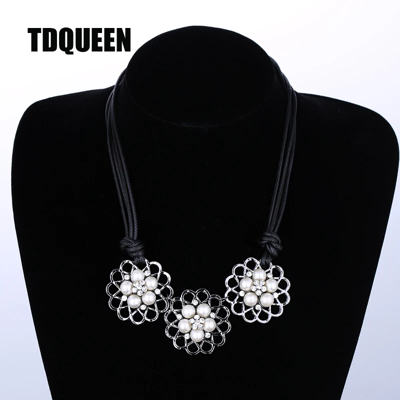 TDQUEEN винтажное ожерелье модная черная подвеска с цветком и жемчужиной Новое