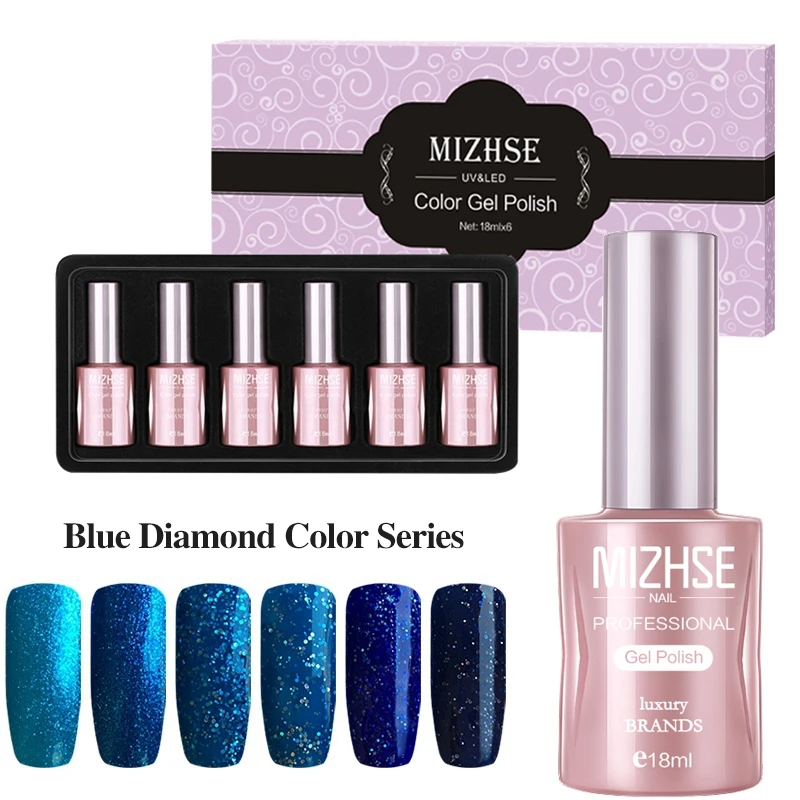SetD09 BLUEZ MIZHSE 18 мл яркий блестящий Гель-лак для Ногтей Сияющий Блеск гелевое покрытие для ногтей лак лампа УФ Лаки гель лак DIY Набор для ногтей - Цвет: SetD09 BLUEZ