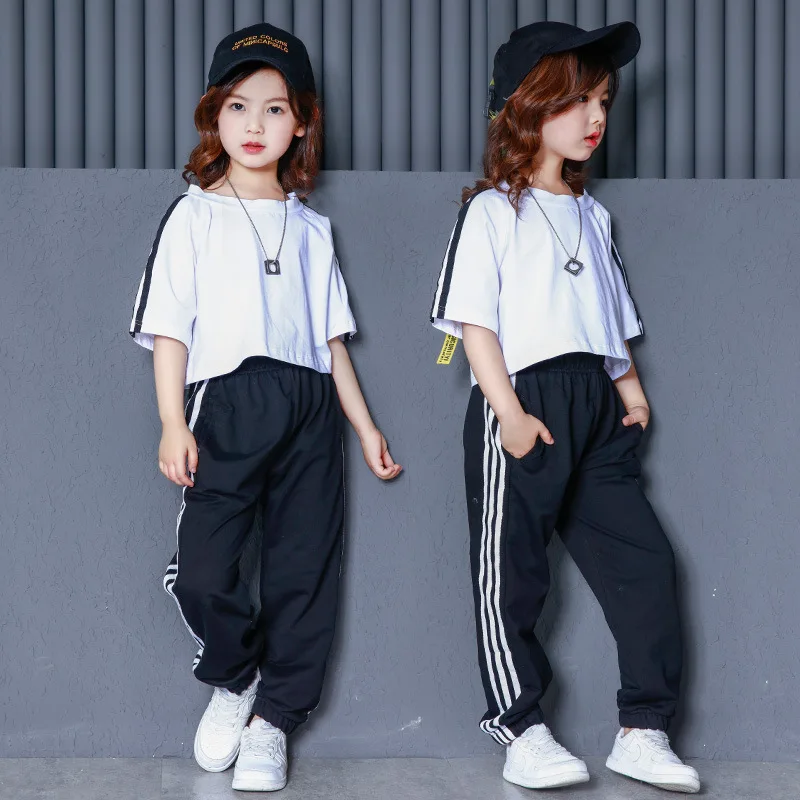 

Spring Autumn Girls Wears Brief Strip Hip Hop Clothing Suit Jazz Dance Shirt Pants Stage Perform Costumes for Pupil Hiphop Cloth